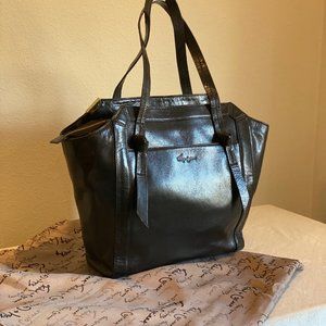 Black Foley + Corinna Portrait Shopper Leather Tote + Dust Cover Bag (rare)